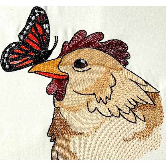 Chicken Butterfly Embroidered Art Wall Hanging Wood Embroidery Hoop Frame 13" - Picture 3 of 6
